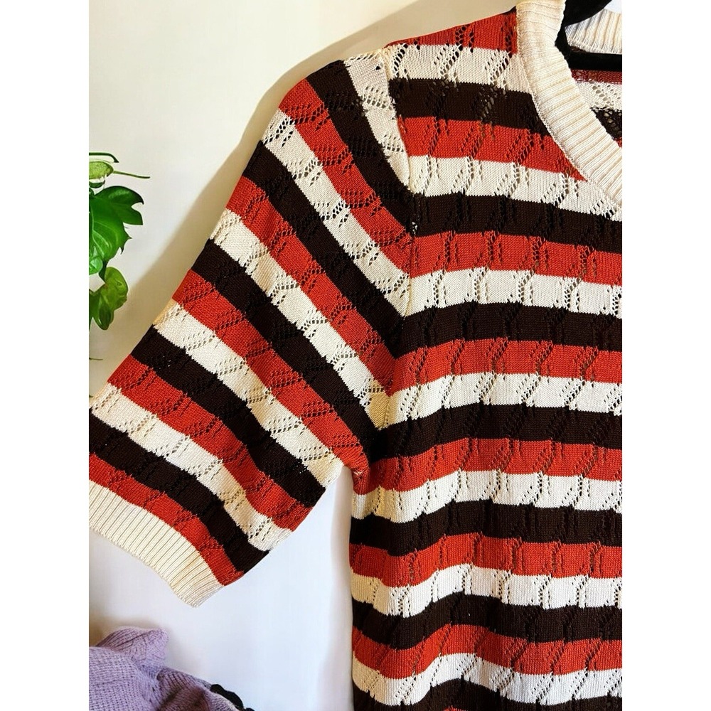 Wardrobe Brand Knit Top Short-Sleeve Crew Neck Sz Med Vintage Vibes - Picture 4 of 15